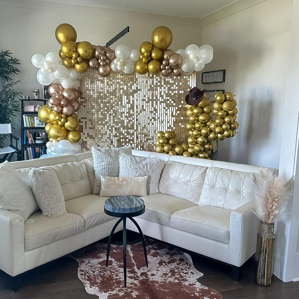 Champagne Shimmer Wall & Balloon Garlands & Cowboy
