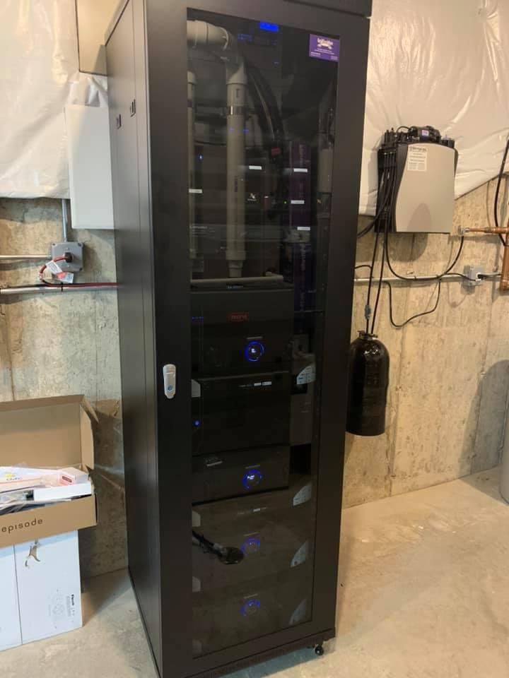 Equipment rack located in the utility room housing
