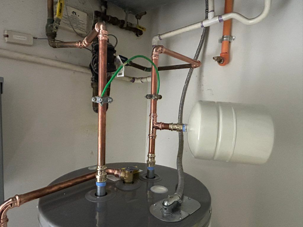Water heater installation with expansion tank, new