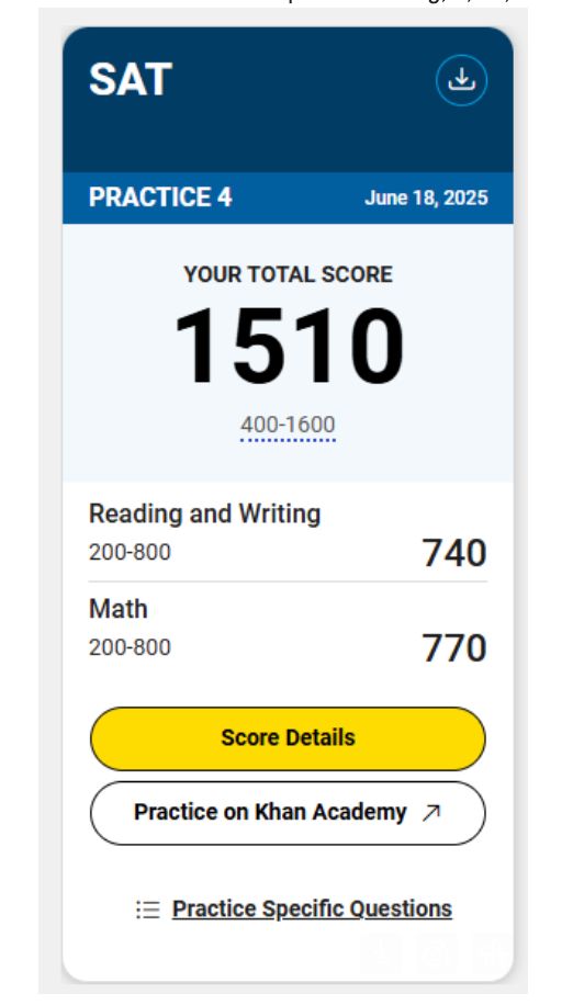 Great SAT progress by my student - he started at 1