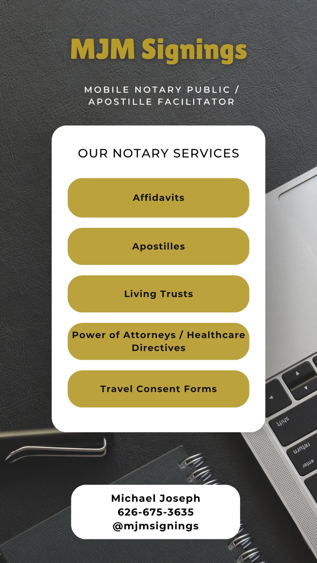 Some of my common notary services offered