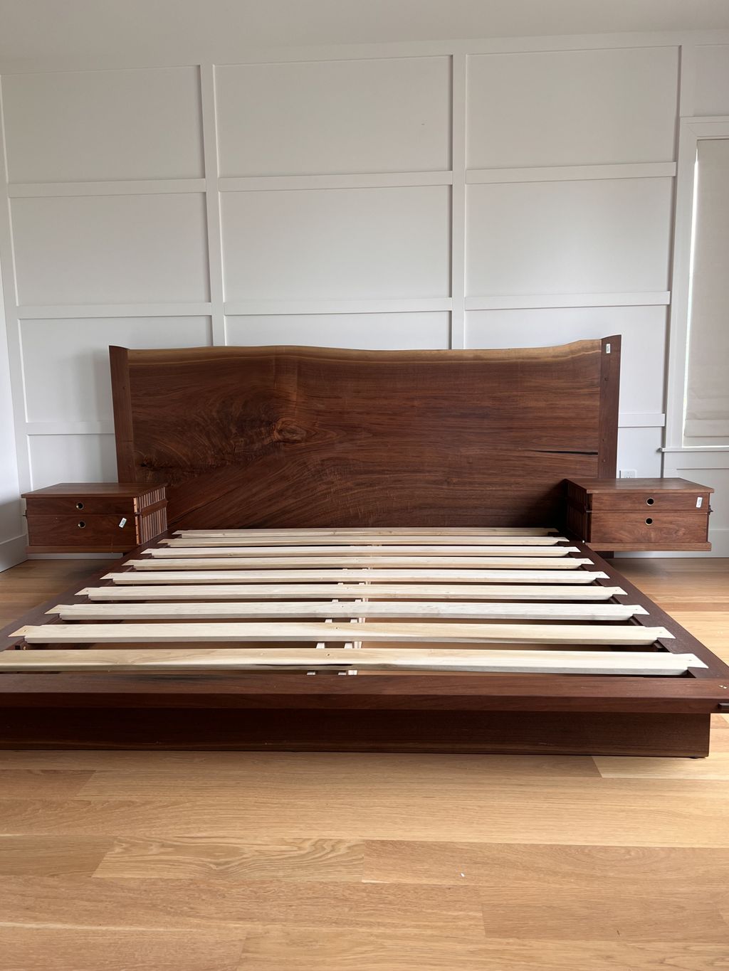King size bed frame with floating nightstands 
