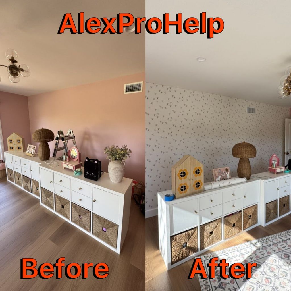 Wallpaper installation in a kids’ room — accent wa
