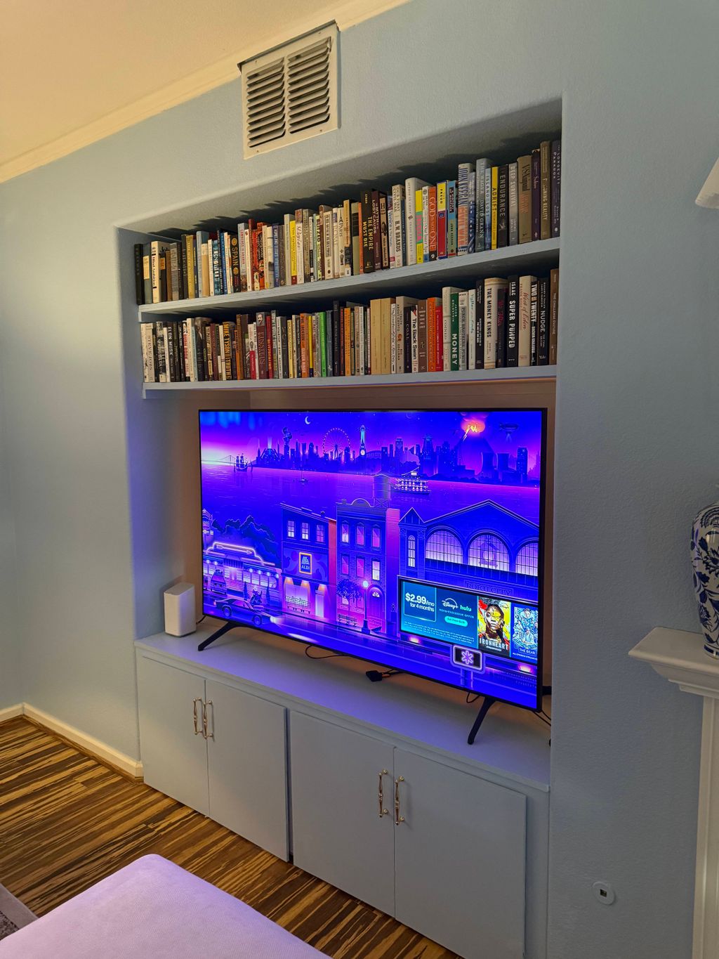 customer painted cabinet and shelving to their des
