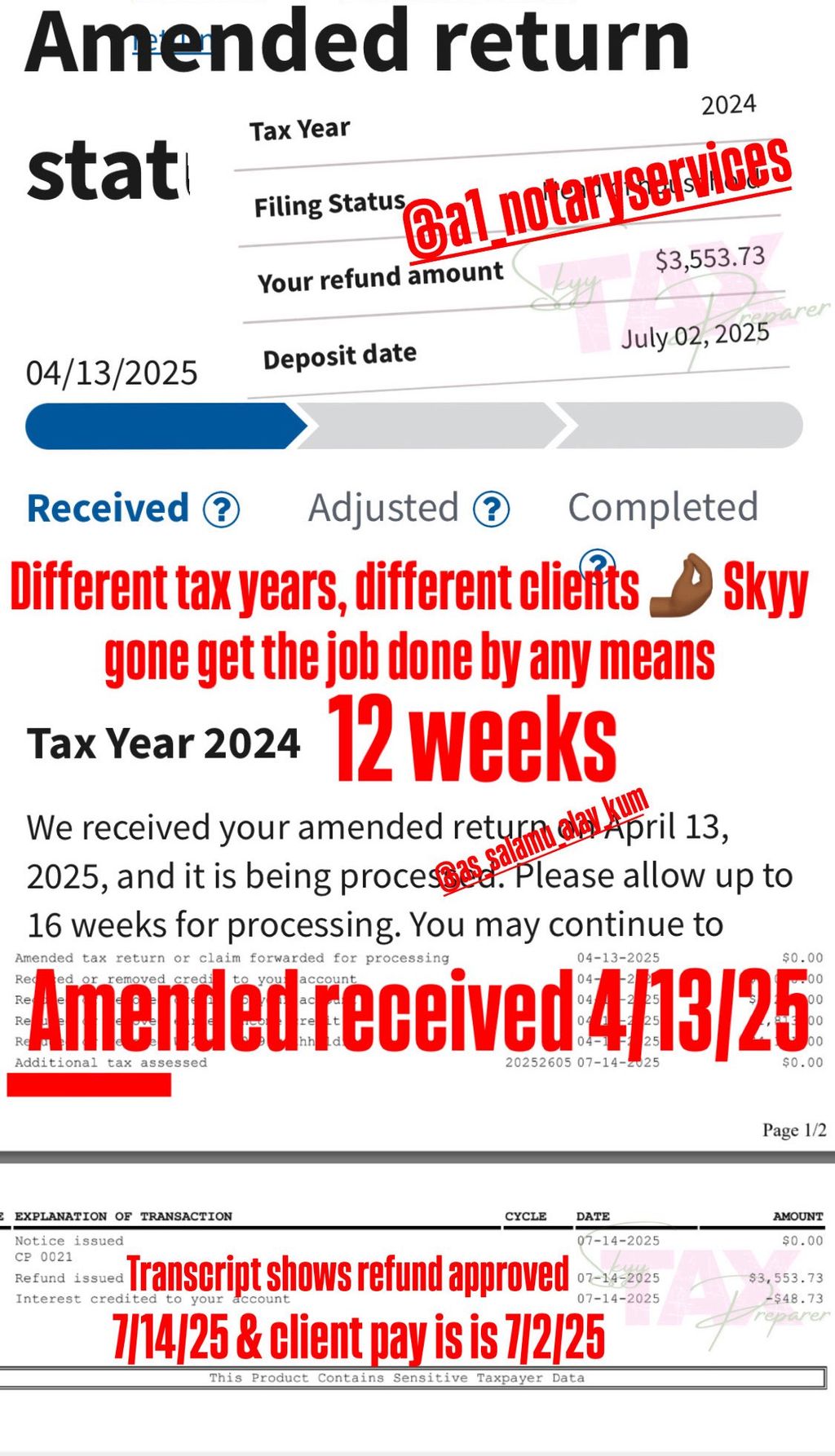 2024 Current Year Amended Return. Approved Adjustm
