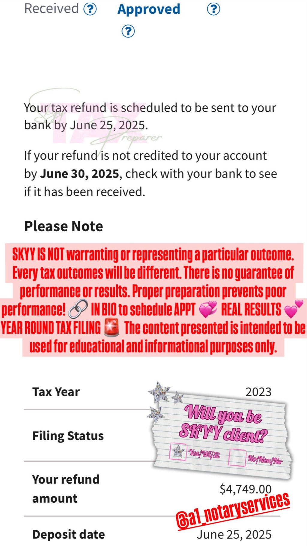 2023 Tax Return Approved 