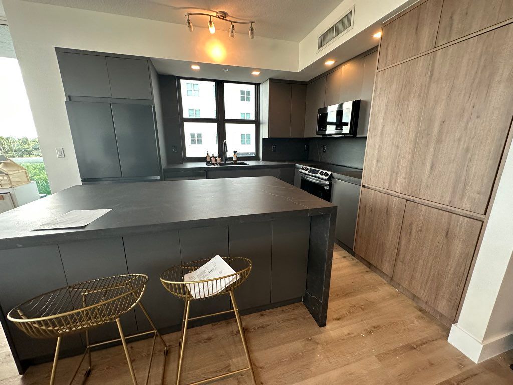 full renovation kitchen counter top  cabinets floo