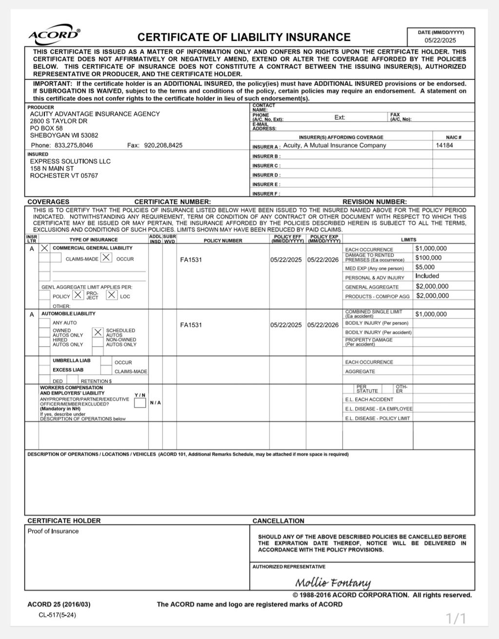 Proof of insurance 
