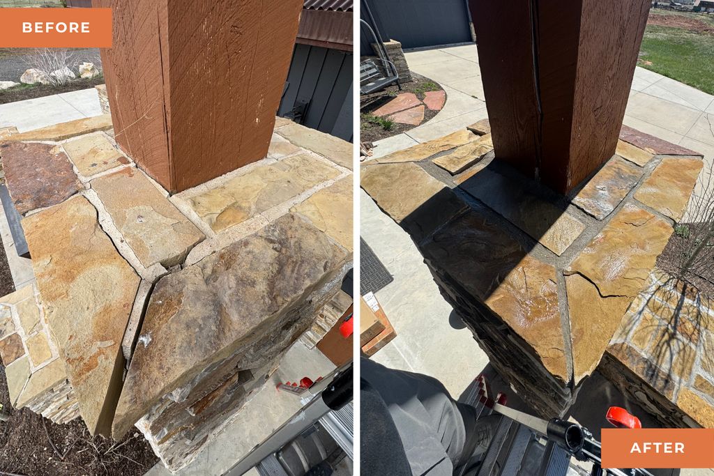 Masonry repair due to water damage.