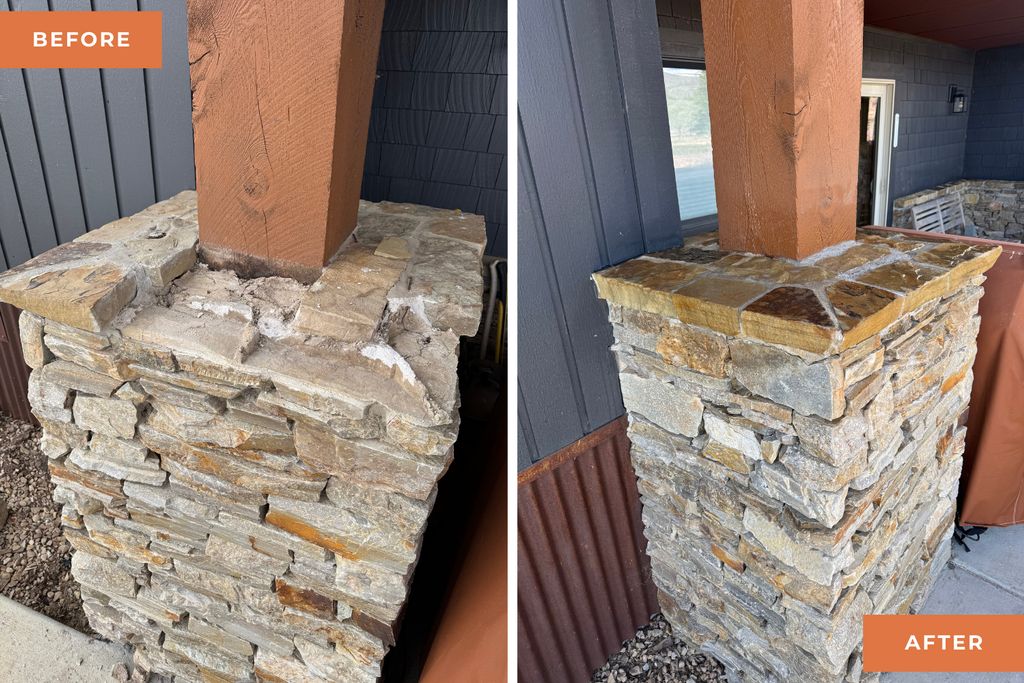 Masonry repair due to water damage.