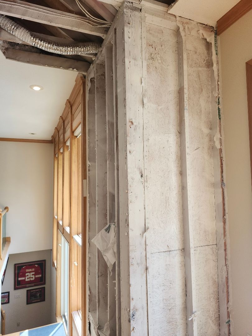During Mold remedation in walls from roof leak