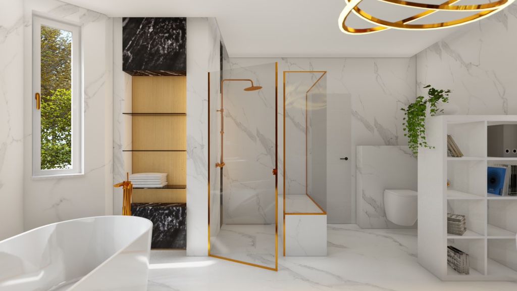 Luxury custom-designed bathroom with sleek, modern