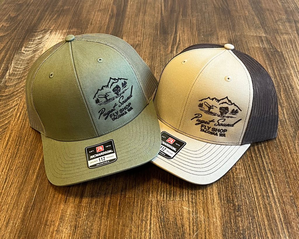 Embroidered hats for Puget Sound Fly Shop