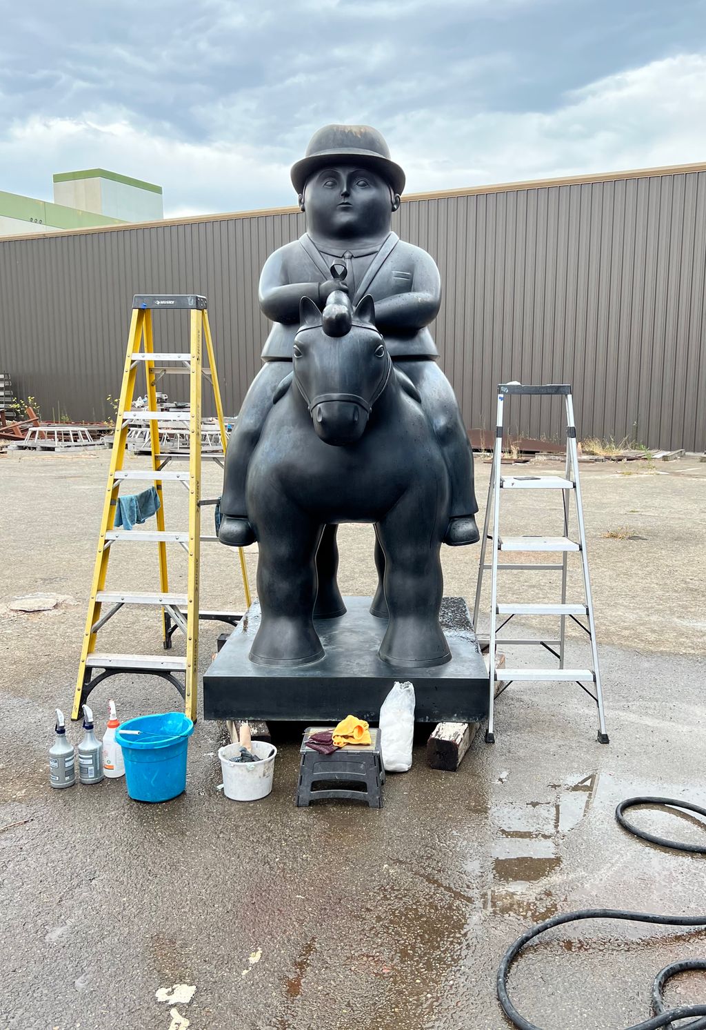 removing copper oxides from a Bottero sculpture in