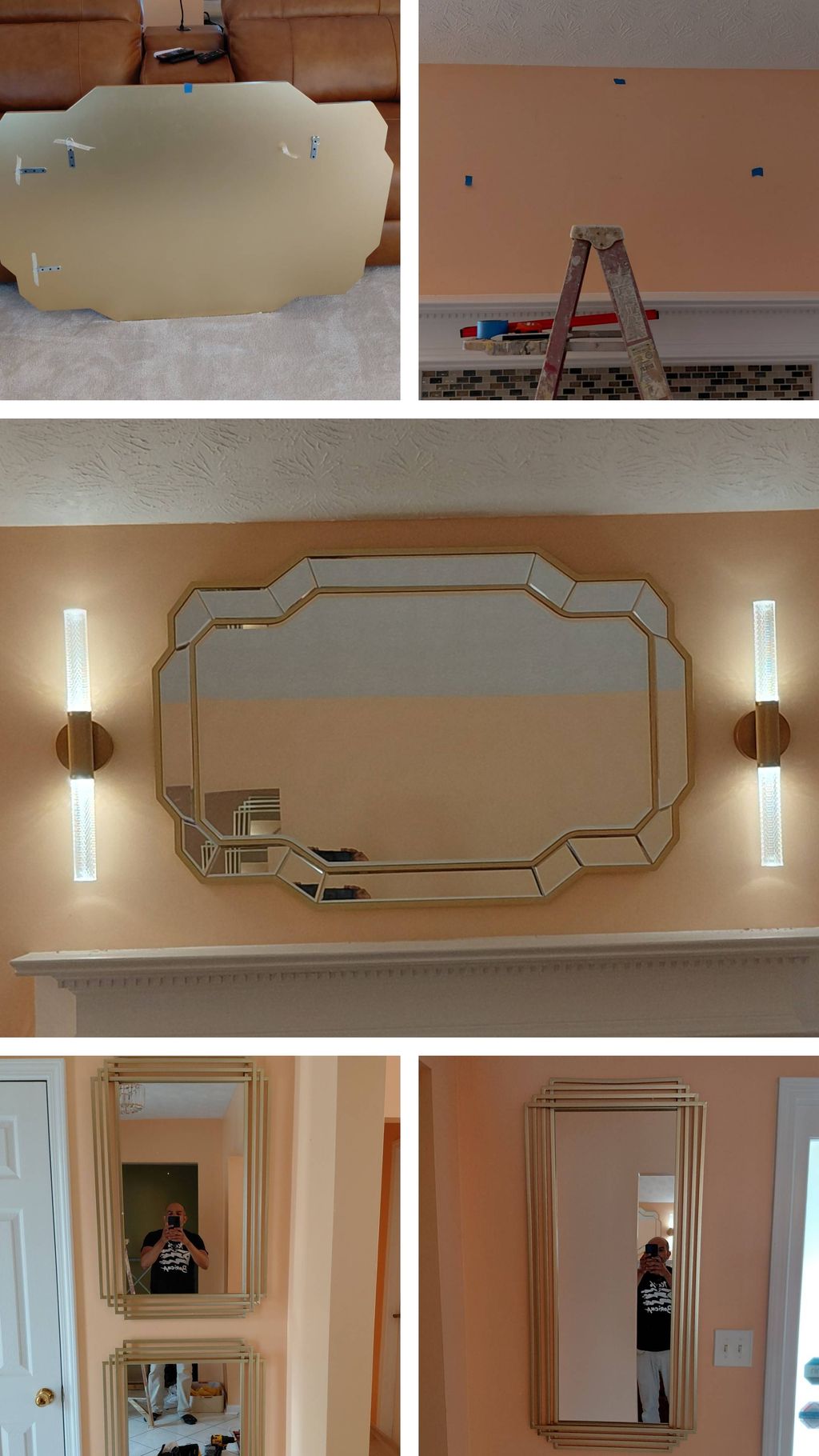 Mirrors and wireless sconce lights.