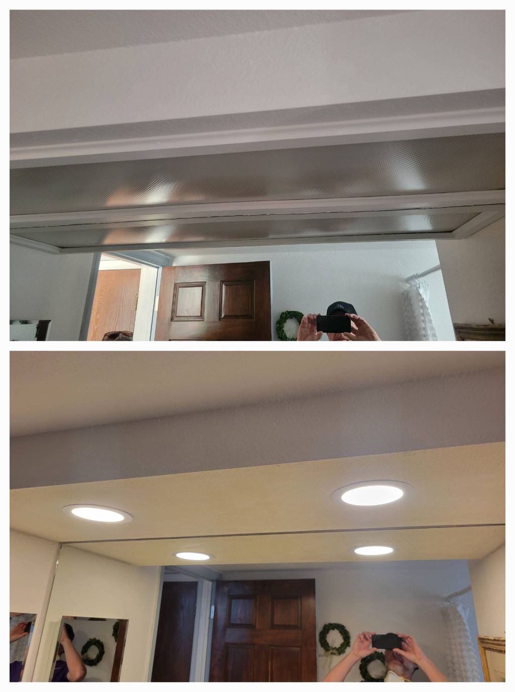 bathroom lighting installation. from fluorescent t