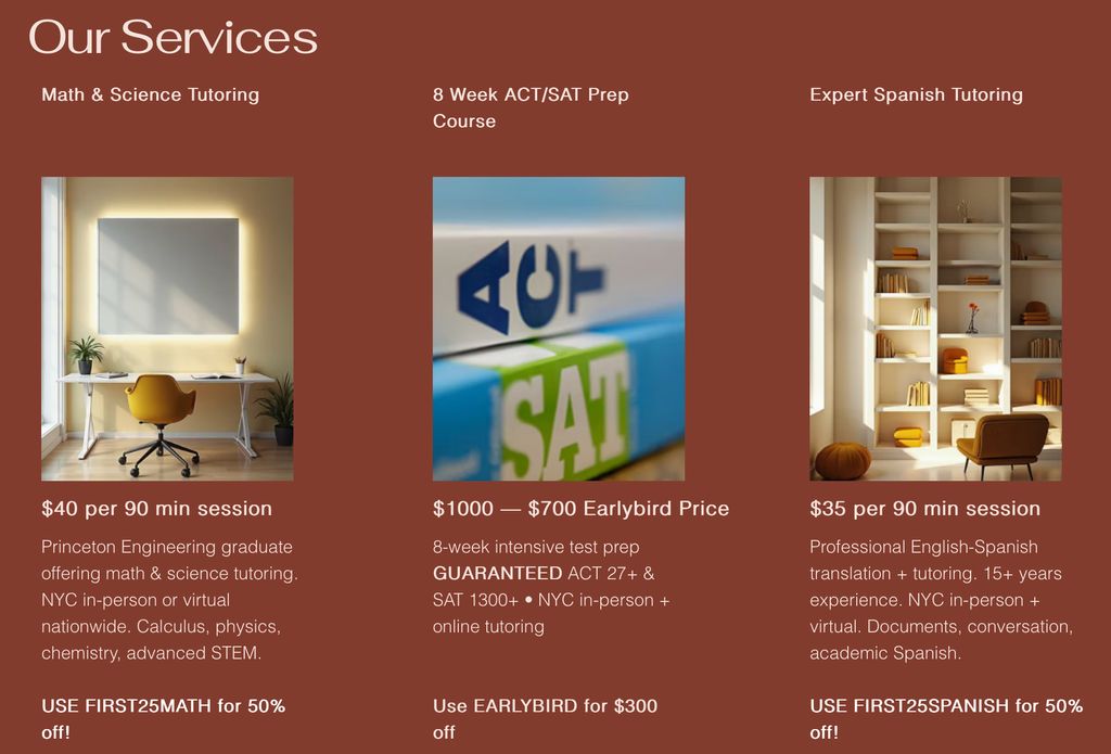 Services Offered on Website 