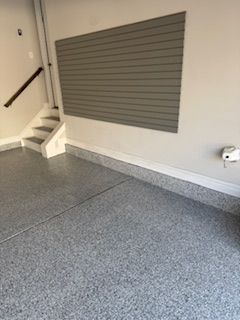 "Gravel" garage floor and slatwall installs
