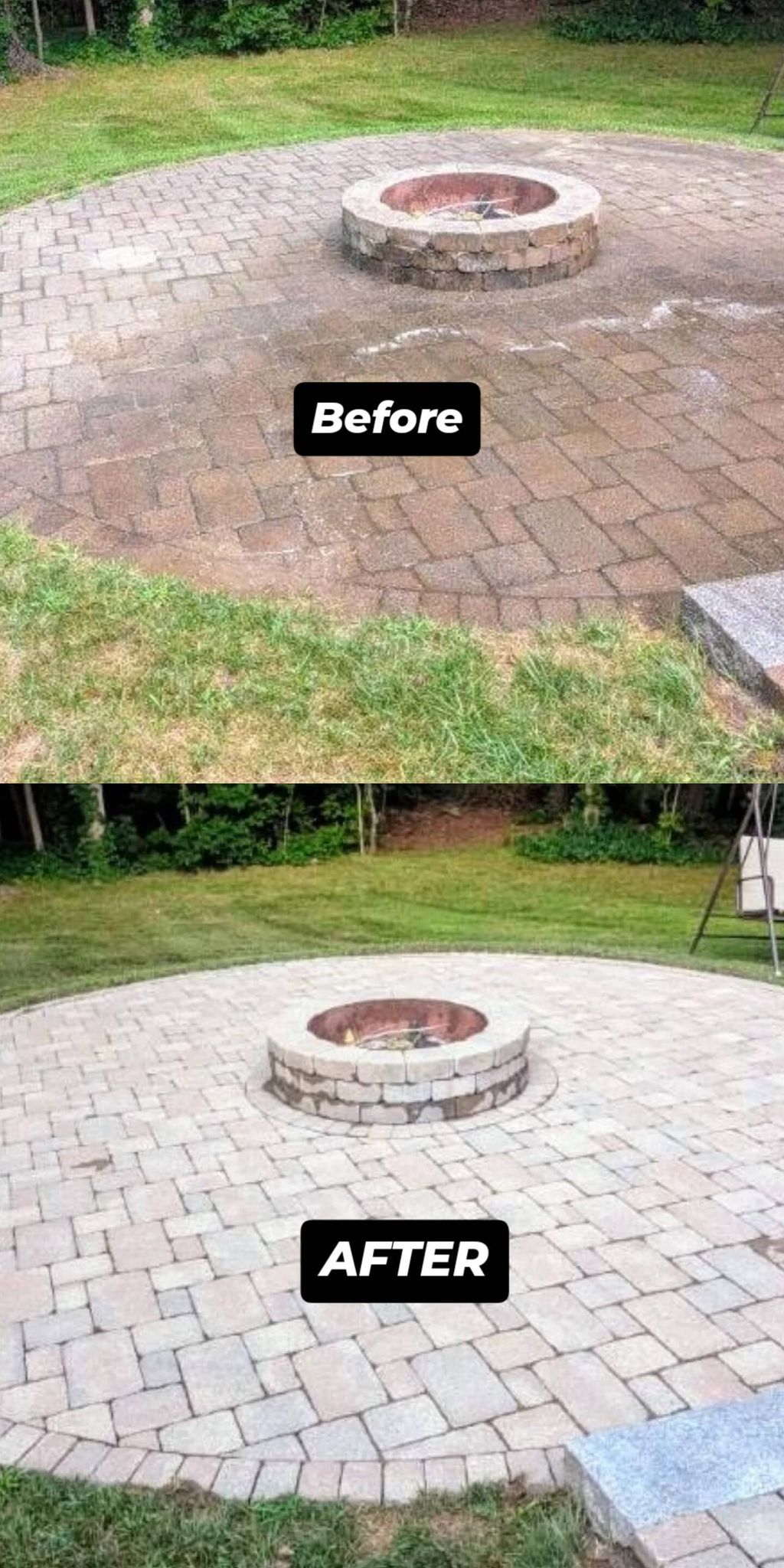 Before and after brick patio and fire pit 