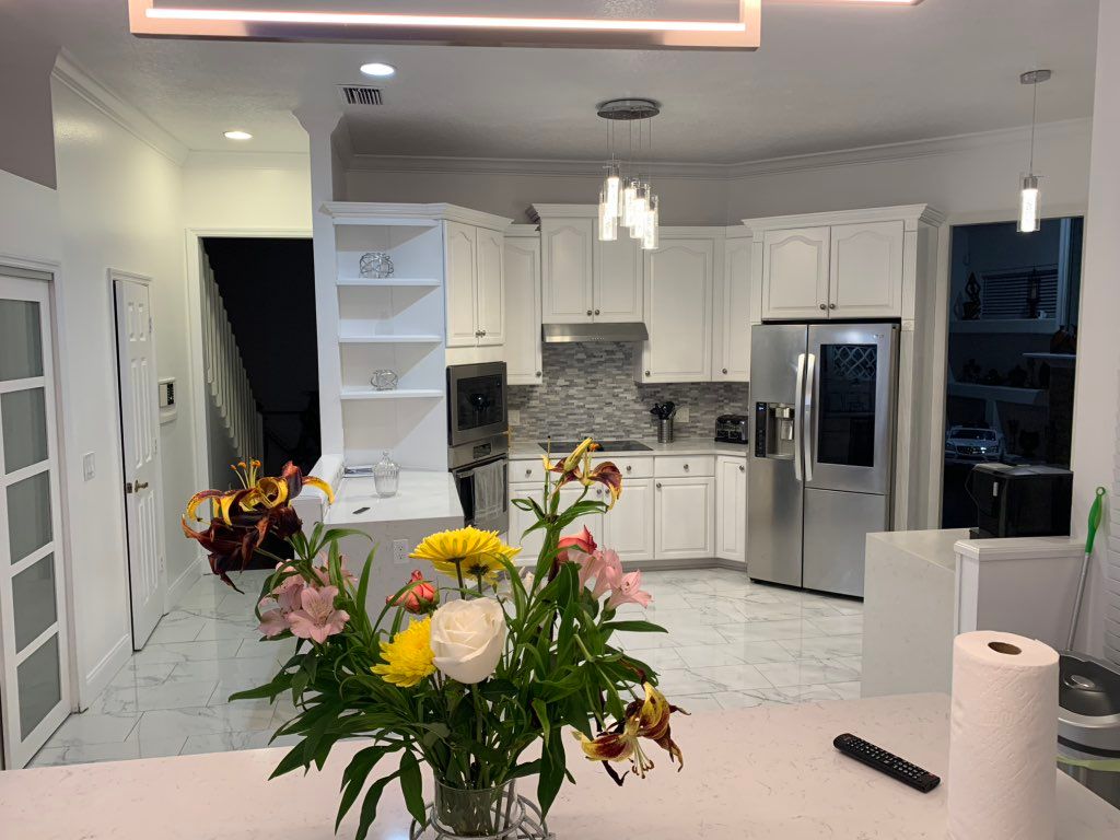 Kitchen remodel - new floors, cabinetry, wine bar,