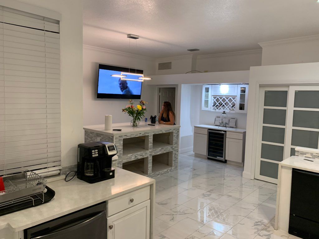 Kitchen Remodel - New floors, wine bar, custom isl