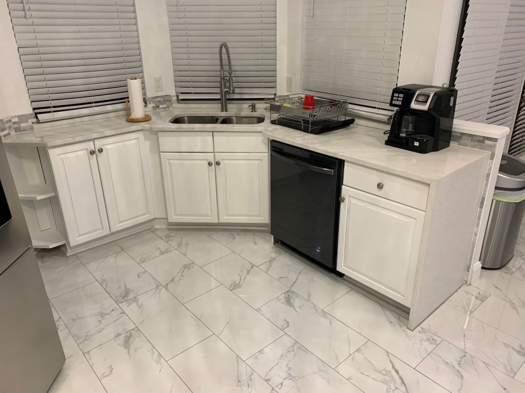 Kitchen Remodel - New tile floors & cabinetry