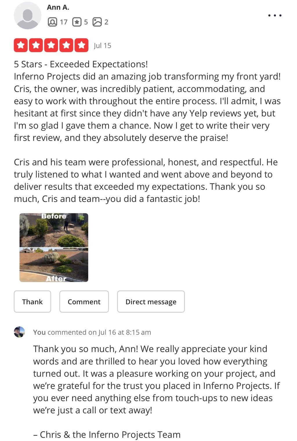 Review on Yelp: Landscape Rock Installation 