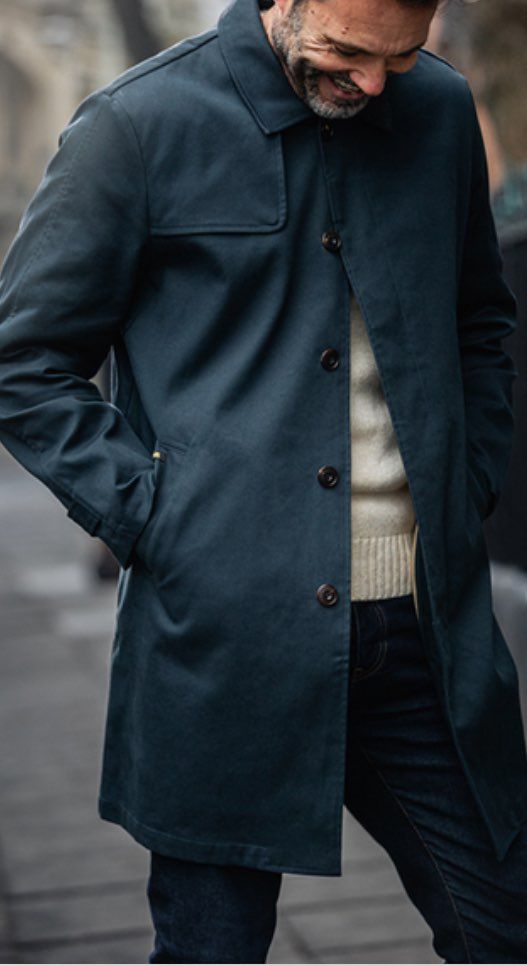 Navy with grey tone coat with wool cashmere sweate