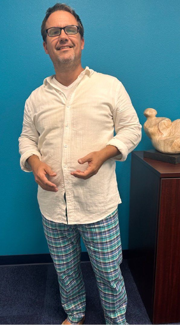 White linen button up with plaid Paul Smith pants