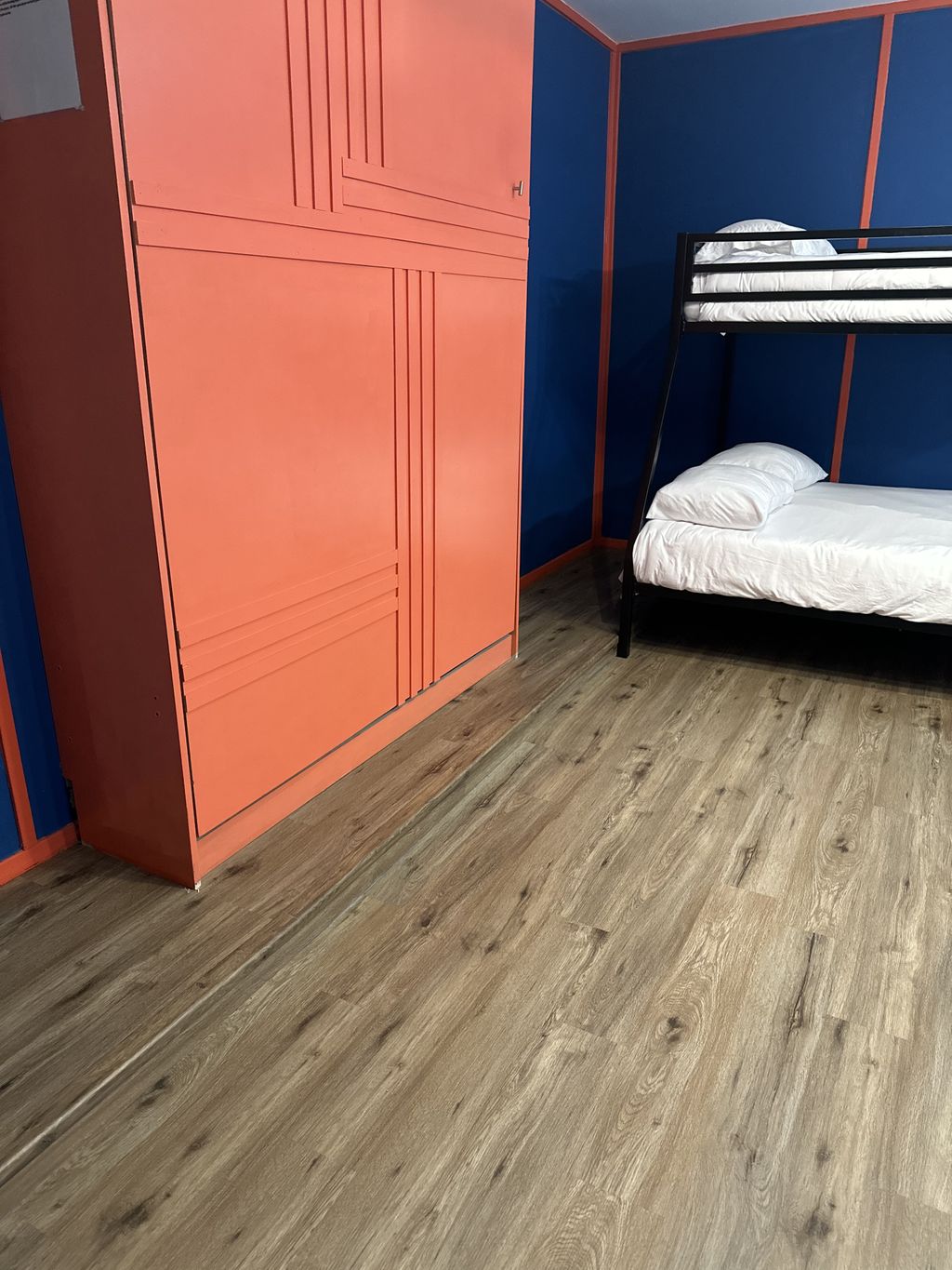 Large Game room Flooring Install; long stair, big 