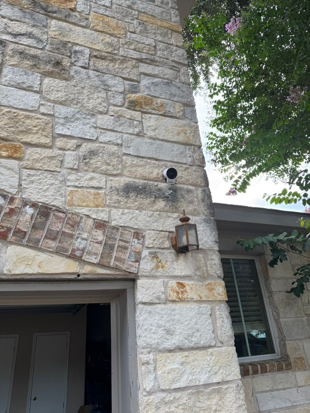 After camera install. Though stone, framing, and d