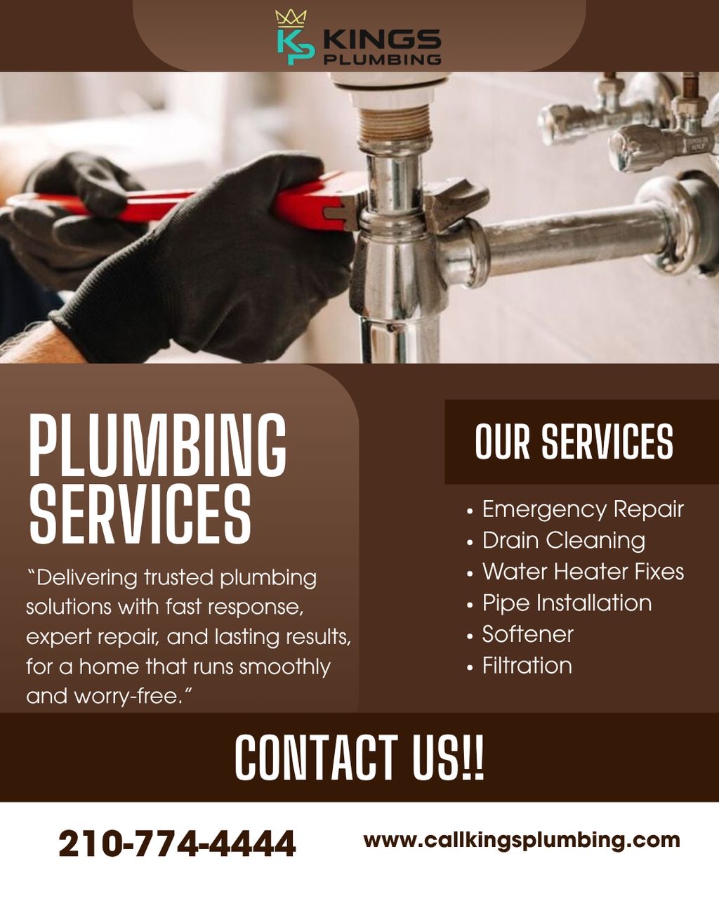 Royal fixes, no plumbing misses — call King’s Plum