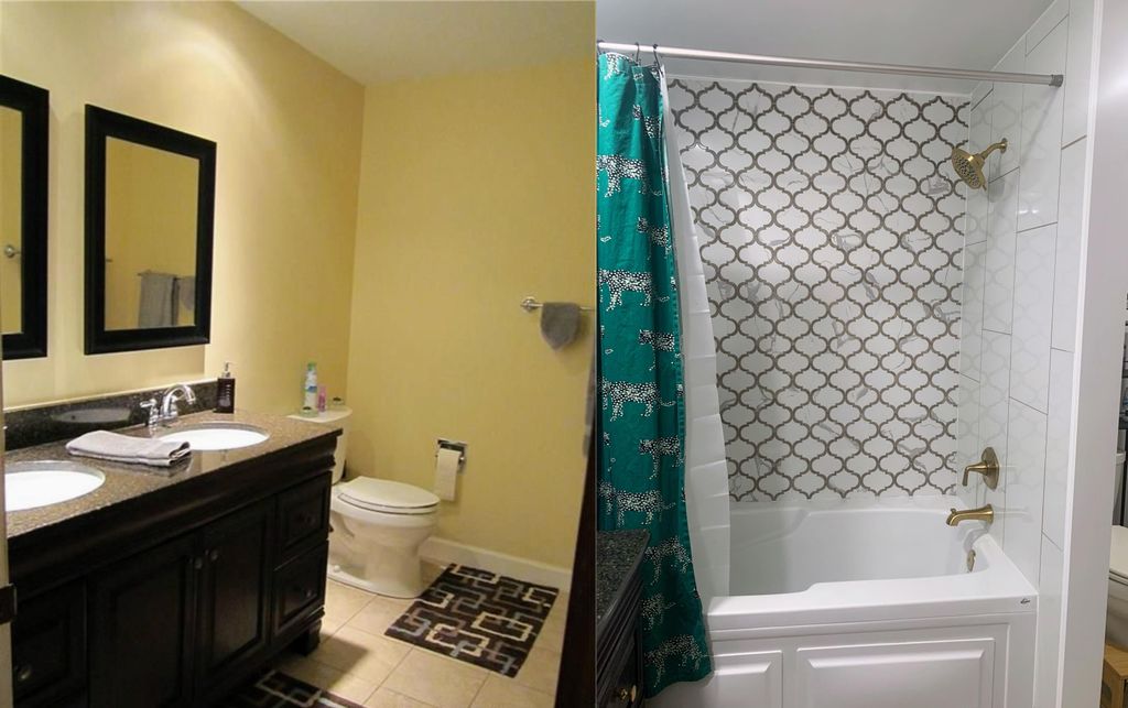 Before and After. Bathtub installation and new toi