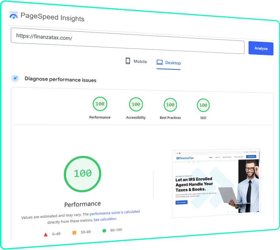 FinanzaTax now scores 100/100 on Google PageSpeed 