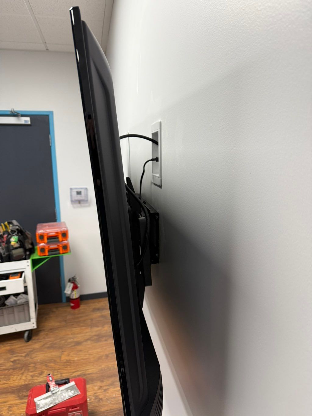 TV wall mount and recessed outlet and HDMI raceway