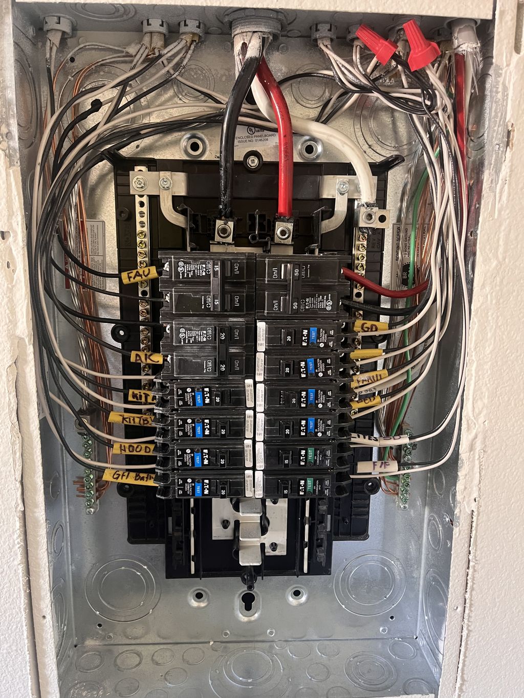 Finished circuit panel with easy to read labels.