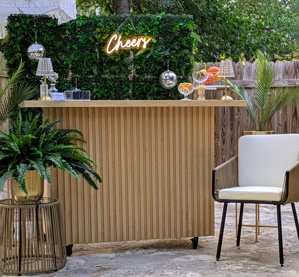 Our beautiful custom-built mobile bar, "Monarch." 