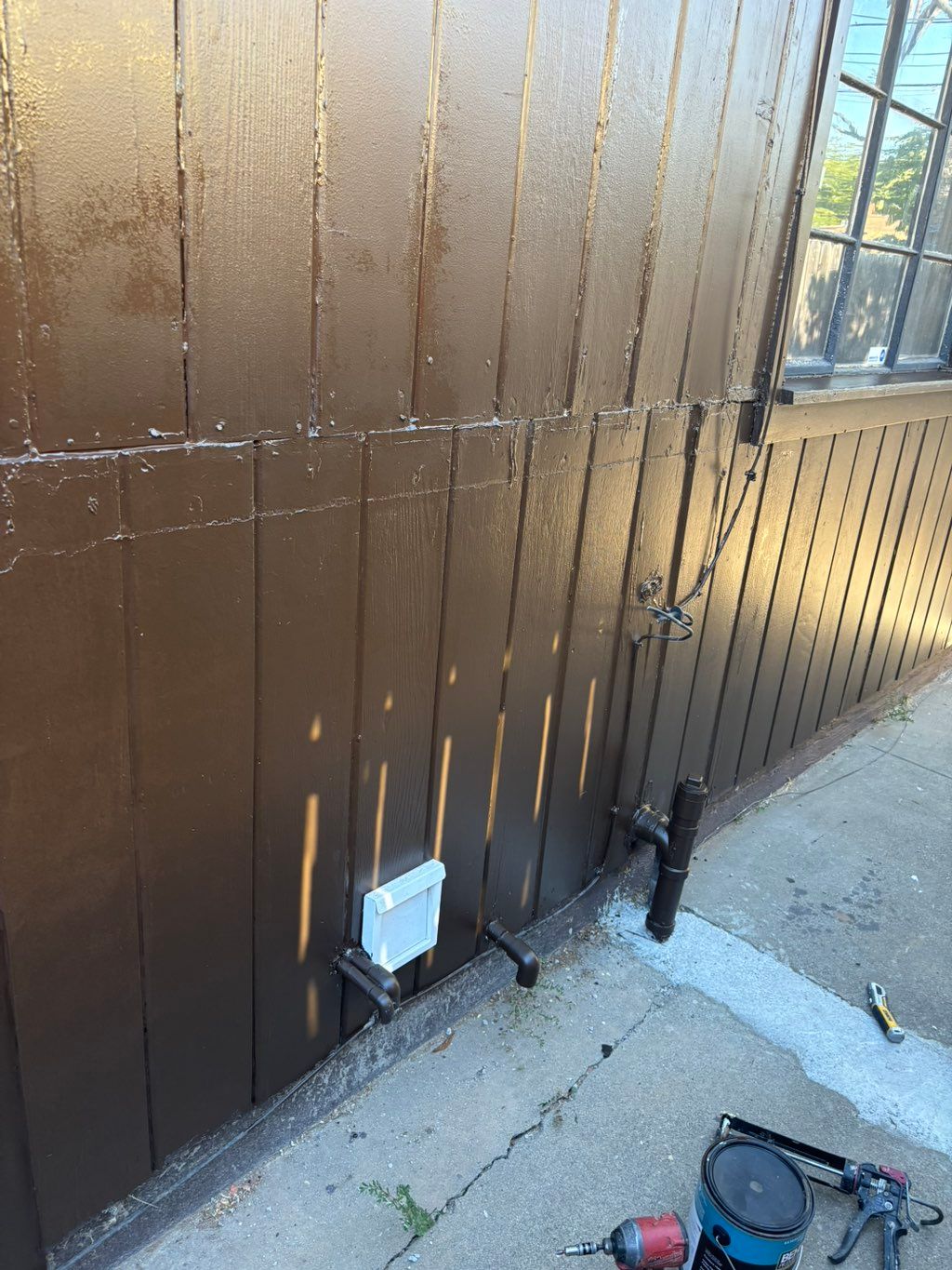 New kitchen line drain out side to save the slab.