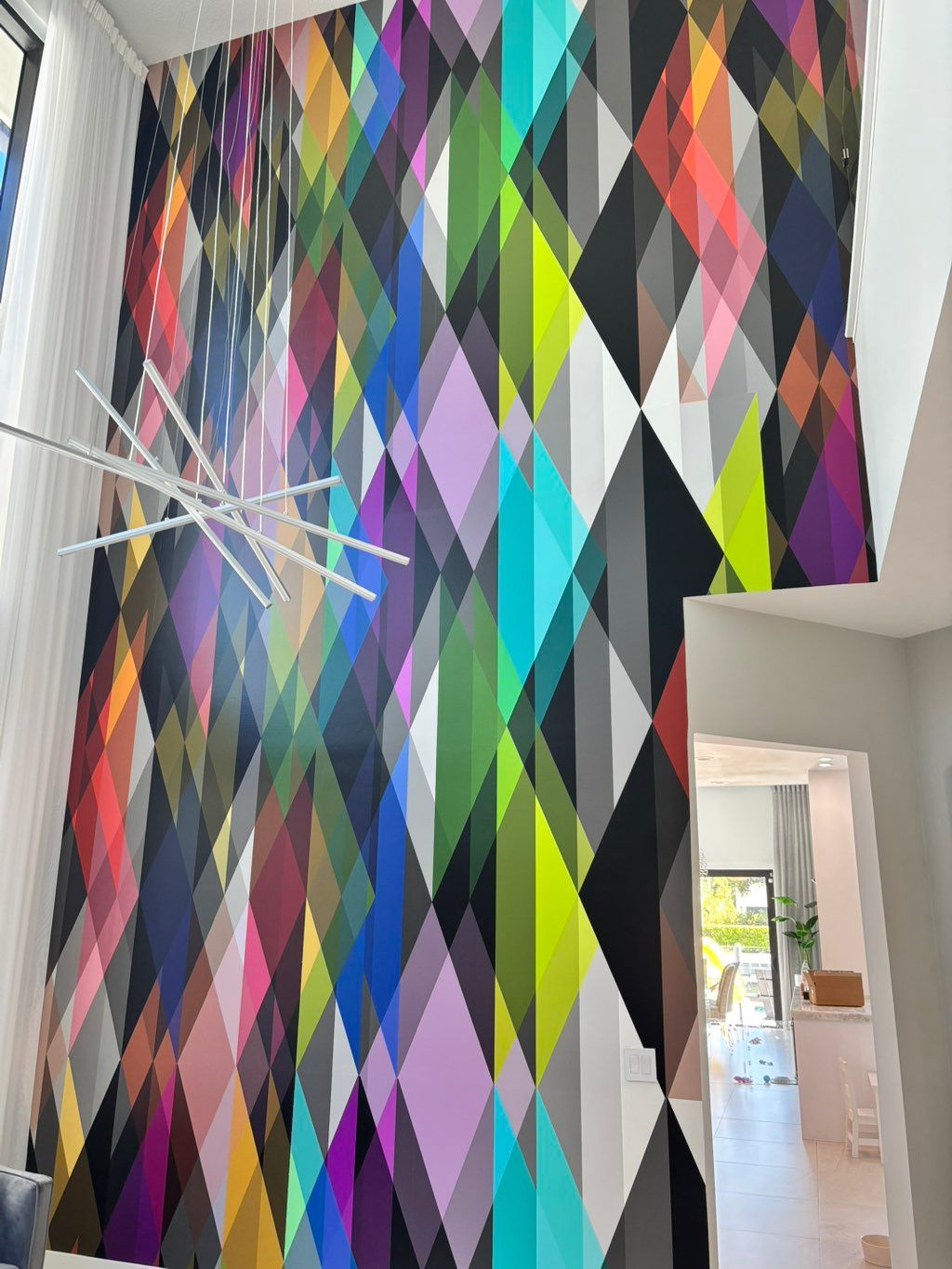 kaleidoscope wallpaper in living room wall