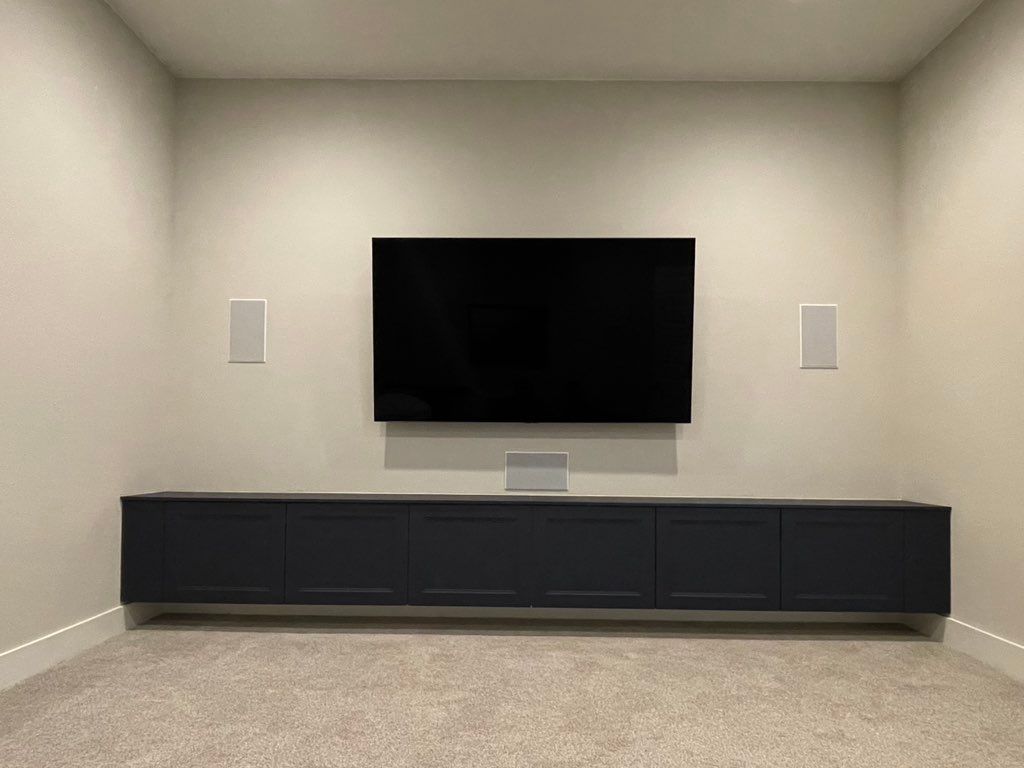 Tv mounted and ikea cabinet as a tv stand 