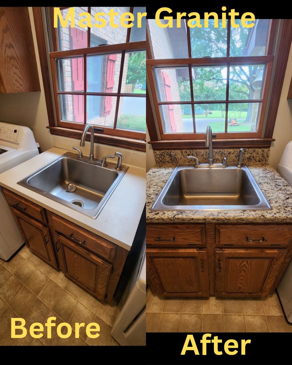 Before and after updating the countertop.