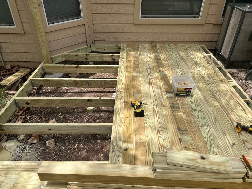 Building a wooden deck.