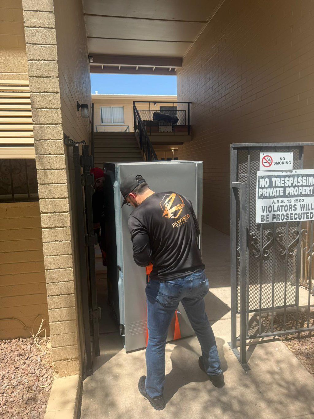 Setting up for a delivery up a flight of stairs.