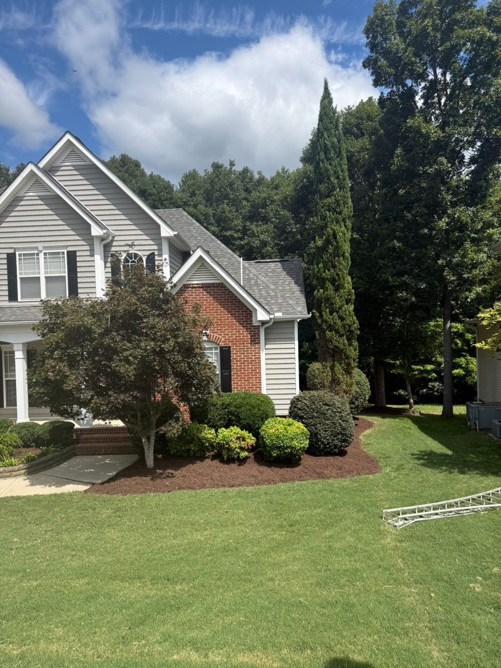 Pruning, and brown mulch installation 