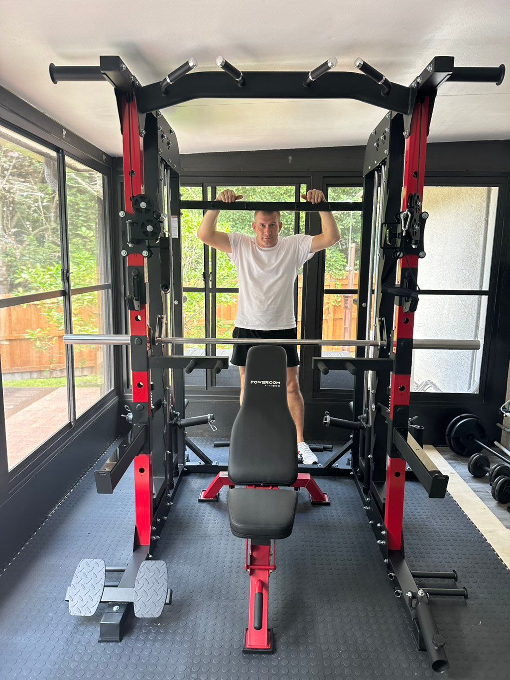 Fitness equipment assembly: smith machine 
