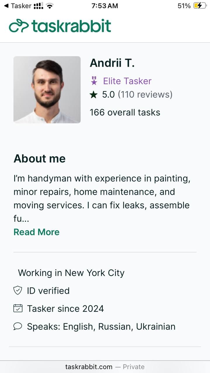 100 + Painting task on TaskRabbit app