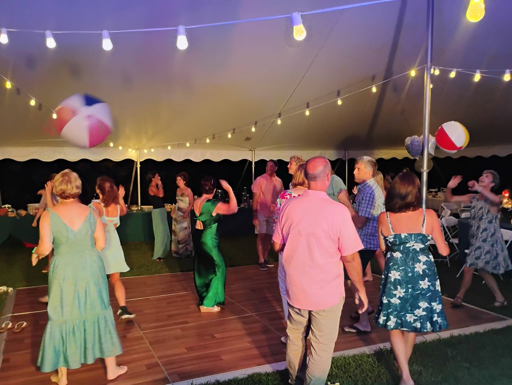 The balls were in the air and the feet on the danc