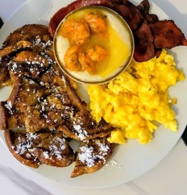 French Toast, Shrimp & Grits, Turkey Bacon, W/ Scr