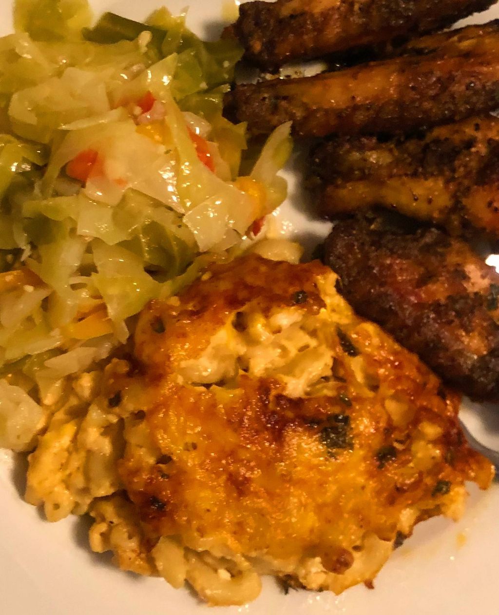 Baked Chicken, Mac N Cheese, W / Cabbage 