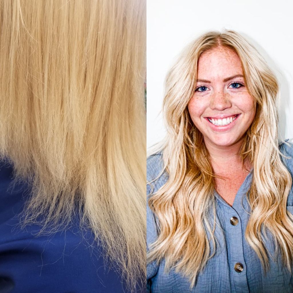 Before and after fixing a chemical haircut. 
